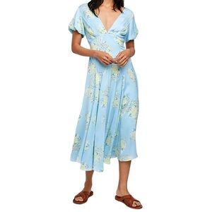 Free People Light Blue Floral Midi Dress